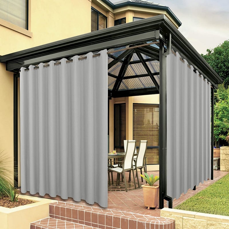 BONZER Waterproof Outdoor Curtains for Patio Porch Pergola Cabana Thick Privacy Extra Wide Grommet Indoor Curtains for Bedroom Living Room 1 Panel 150W x 95L inch Silver