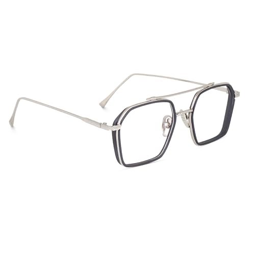 Dervin Blue Light Blocking Glasses Gaming Filter Transparent Hexagon Eyeglasses for Eye Protection Men Women, Computer/Tablet/Laptop/Mobile/TV, Anti-blue & Anti eyestrain (Silver) - Image 1