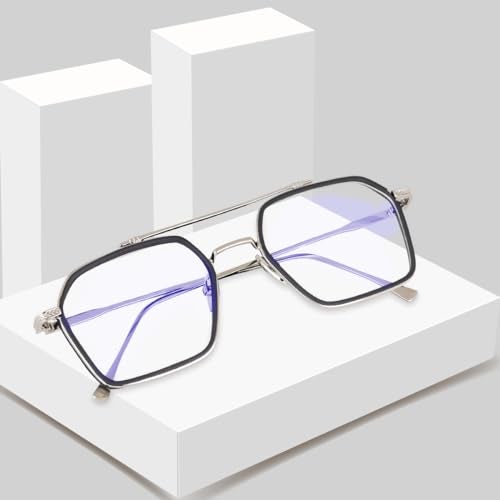 Dervin Blue Light Blocking Glasses Gaming Filter Transparent Hexagon Eyeglasses for Eye Protection Men Women, Computer/Tablet/Laptop/Mobile/TV, Anti-blue & Anti eyestrain (Silver) - Image 5