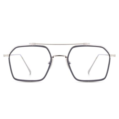 Dervin Blue Light Blocking Glasses Gaming Filter Transparent Hexagon Eyeglasses for Eye Protection Men Women, Computer/Tablet/Laptop/Mobile/TV, Anti-blue & Anti eyestrain (Silver) - Image 2