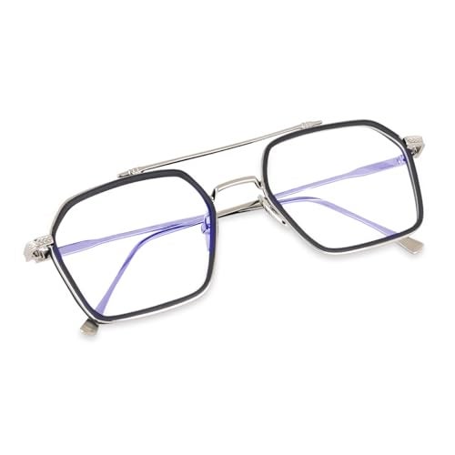 Dervin Blue Light Blocking Glasses Gaming Filter Transparent Hexagon Eyeglasses for Eye Protection Men Women, Computer/Tablet/Laptop/Mobile/TV, Anti-blue & Anti eyestrain (Silver) - Image 4
