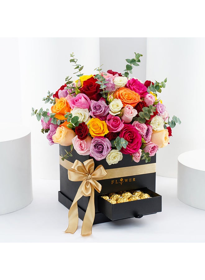 Ferns N Petals Colorful Blooms In Black Box