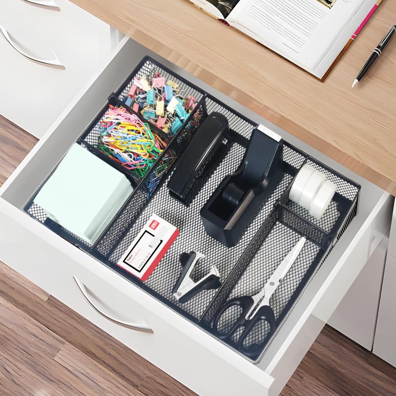 Daphilly Black Office Desk Accessories, Black Office Supplies Set, Desk Drawer Organizer,Stapler and Tape Dispenser Set,Tape,Staple Remover, Staples, Paper Clips, Scissor and Sticky Note - Image 5