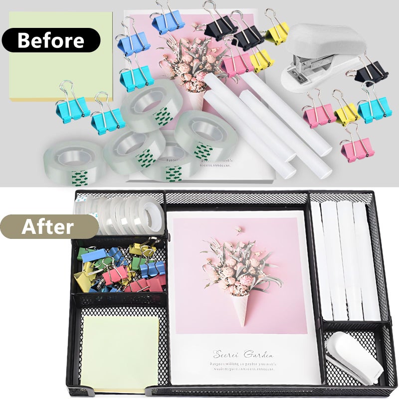 Daphilly Black Office Desk Accessories, Black Office Supplies Set, Desk Drawer Organizer,Stapler and Tape Dispenser Set,Tape,Staple Remover, Staples, Paper Clips, Scissor and Sticky Note - Image 4