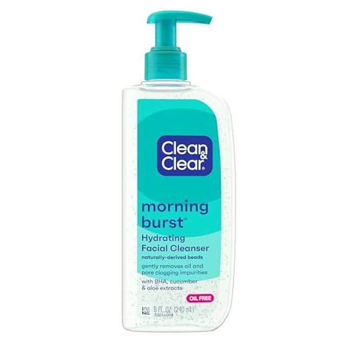 Clean & Clear Morning Burst Oil-Free Hydrating Facial Cleanser with BHA, Cucumber & Aloe Extracts, Face Wash Gently Removes Oil & Pore Clogging Impurities, 8 fl. oz - Image 1