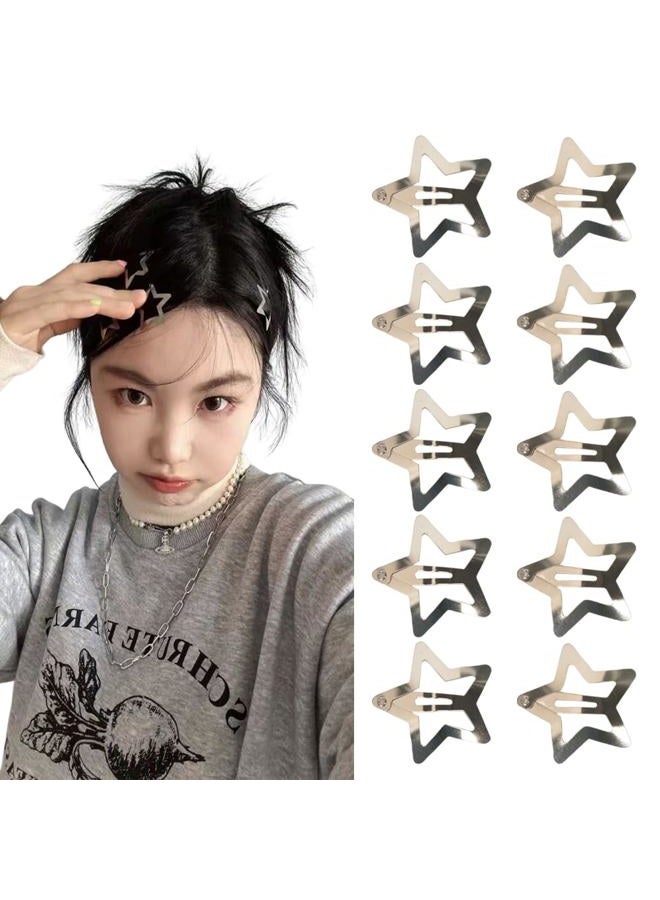 Kefley Star Snap Hair Clips Silver Y2K 2000s 10 Pieces Girls Hair Barrettes Hairclips Headpieces Non Slip Metal Stars Hair Accessories for Women Girls - Image 1