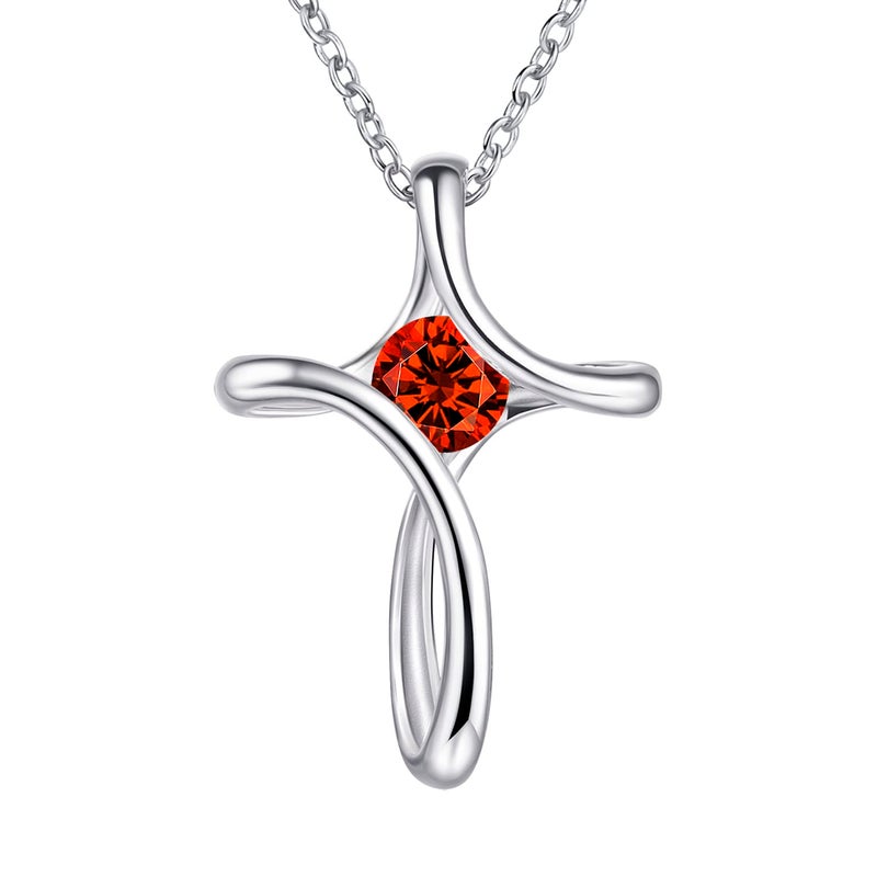 NINAMAID Cross Necklace for Women 925 Sterling Silver Birthstone Necklaces for Women with Diamond Sideways Womens Jewelry - Image 1