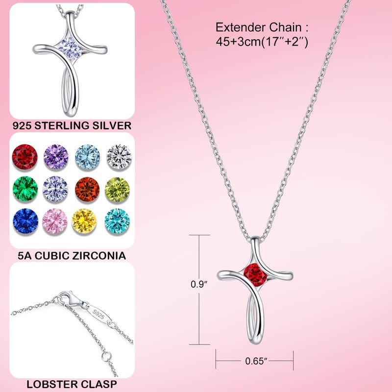 NINAMAID Cross Necklace for Women 925 Sterling Silver Birthstone Necklaces for Women with Diamond Sideways Womens Jewelry - Image 4
