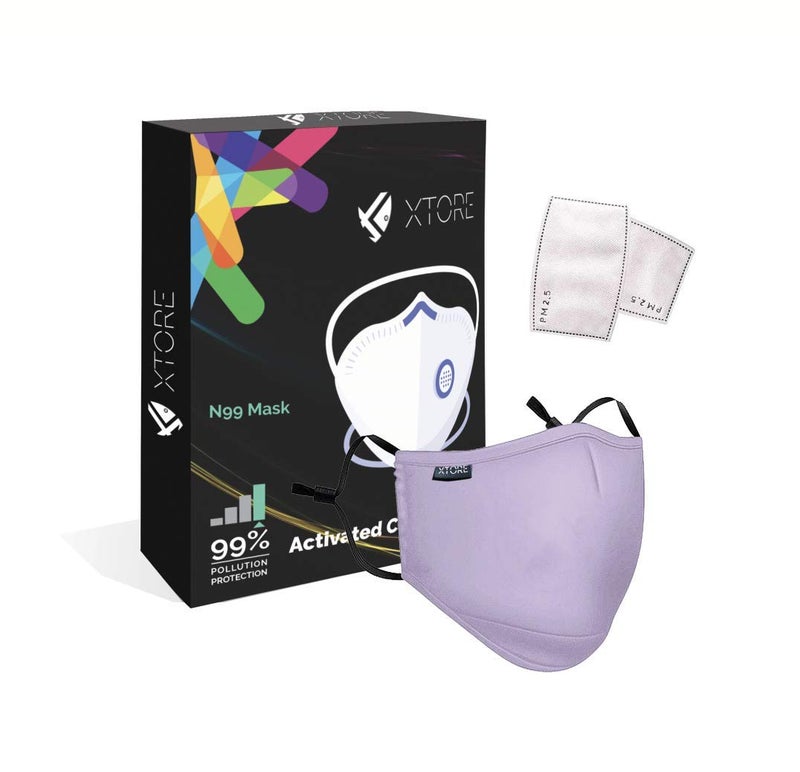 Xtore Certified N99 FDA CE Washable Mask with Replaceable 5 layer filter Without Valve 1 mask 2 Filter Bright Lavender - Image 1