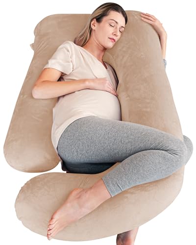 Cute Castle Pregnancy Pillows, Soft U-Shape Maternity Pillow with Removable Cover - Full Body Pillows for Adults Sleeping - Pregnancy Must Haves - Jumbo 57 Inch - Brown - Image 1