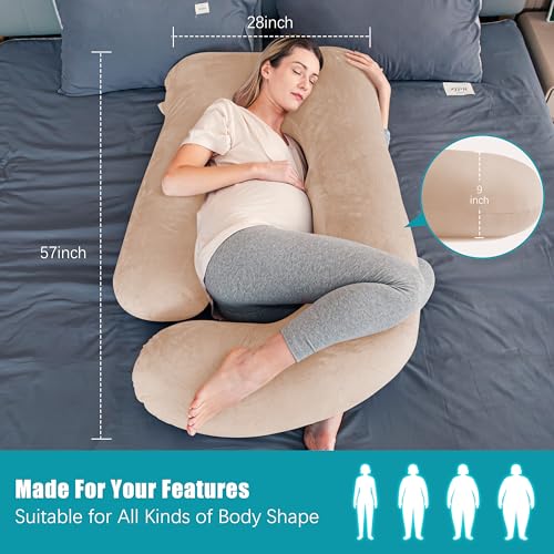 Cute Castle Pregnancy Pillows, Soft U-Shape Maternity Pillow with Removable Cover - Full Body Pillows for Adults Sleeping - Pregnancy Must Haves - Jumbo 57 Inch - Brown - Image 3