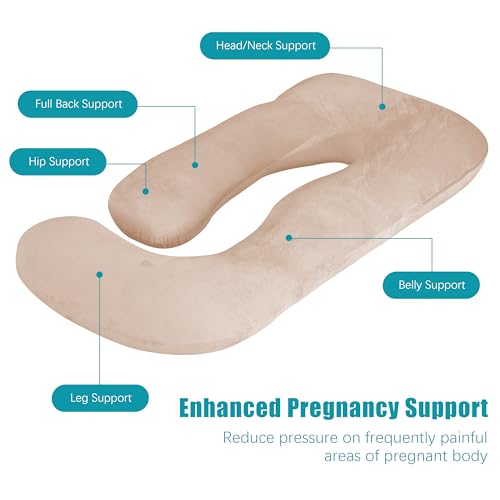 Cute Castle Pregnancy Pillows, Soft U-Shape Maternity Pillow with Removable Cover - Full Body Pillows for Adults Sleeping - Pregnancy Must Haves - Jumbo 57 Inch - Brown - Image 4