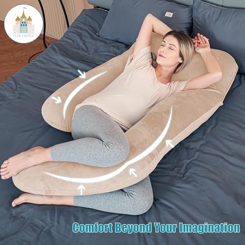 Cute Castle Pregnancy Pillows, Soft U-Shape Maternity Pillow with Removable Cover - Full Body Pillows for Adults Sleeping - Pregnancy Must Haves - Jumbo 57 Inch - Brown - Image 2