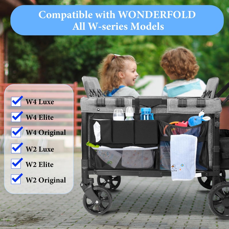 HODRANT Stroller Wagon Cargo Net, Stroller Wagon Accessories Organizer Compatible with WONDERFOLD All W-Series Models, Large Capacity Mesh Cargo Storage Net with Sorting Pockets for Dry Wet Separation - Image 2