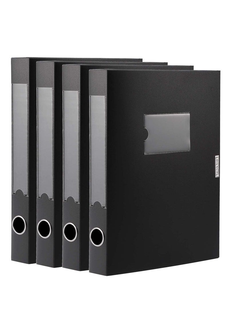 Captaintech Storage File Boxes Archives Cases, Foldable Plastic, File Folder, Thickened to 5.5cm, File Storage and Organization, A4 Archiving Box for Office School (Black, Pack of 4)  - Image 1