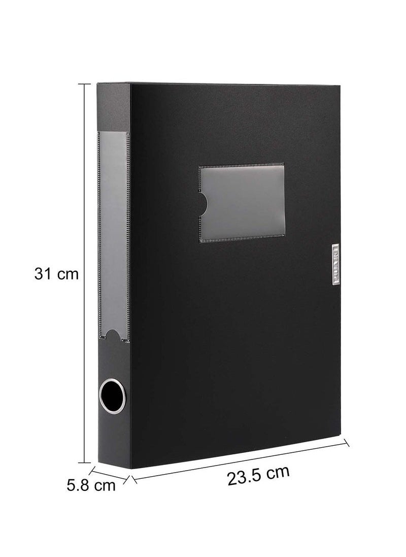 Captaintech Storage File Boxes Archives Cases, Foldable Plastic, File Folder, Thickened to 5.5cm, File Storage and Organization, A4 Archiving Box for Office School (Black, Pack of 4)  - Image 2