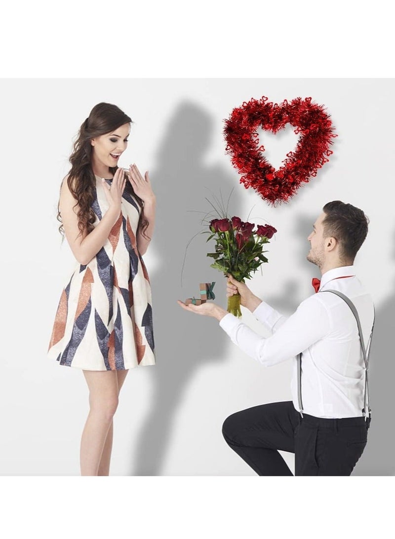 كابتن تيك Heart Shaped Wreaths, 2 Pcs Handmade Artificial Decorative Wreath, Red Heart Wreath with LED Lights for Front Door Decor Wedding Proposal Engagement Party - Image 3