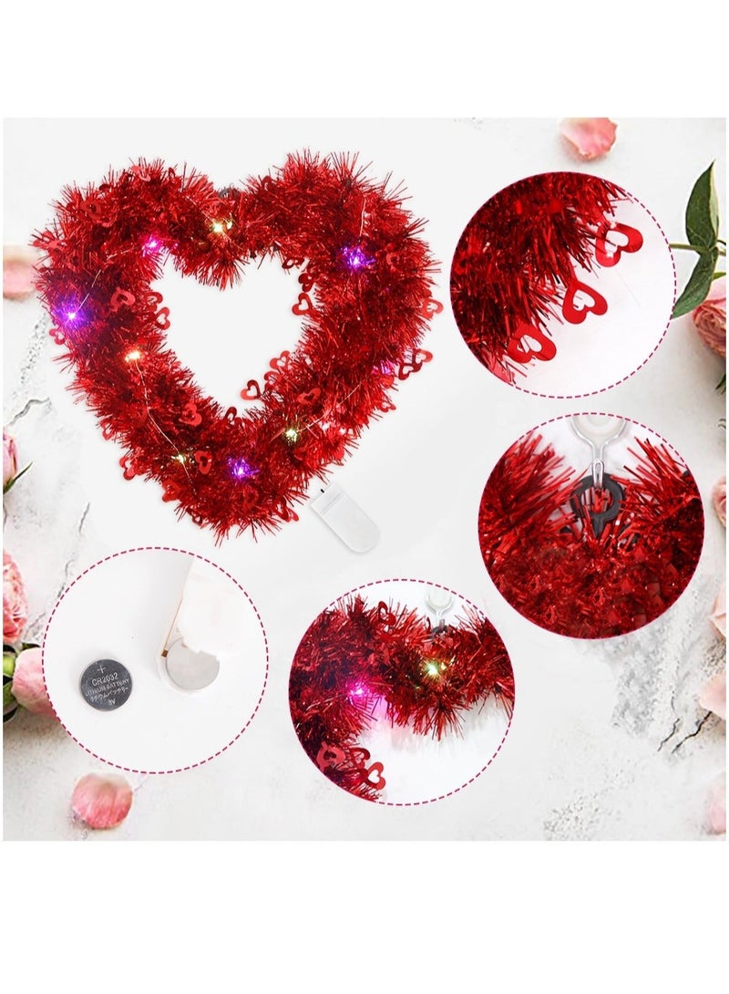 كابتن تيك Heart Shaped Wreaths, 2 Pcs Handmade Artificial Decorative Wreath, Red Heart Wreath with LED Lights for Front Door Decor Wedding Proposal Engagement Party - Image 4