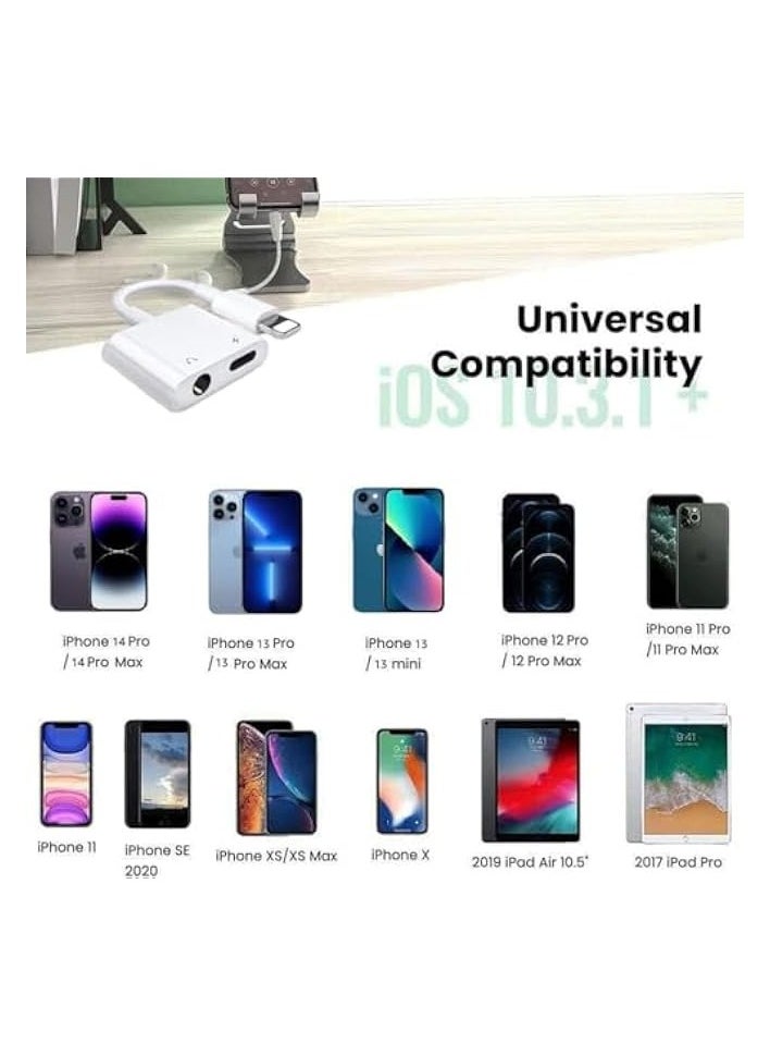 erorex - 2 Pack Lightning to 3.5mm Headphone Jack Adapter for iPhone, 2 in 1 Headphone Adapter AUX Audio and Charger Splitter Dongle Compatible with iPhone 14 13 12 11 XS XR 8 7, Support All iOS System - Image 1