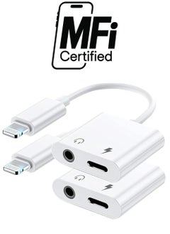 2 Pack Lightning to 3.5mm Headphone Jack Adapter for iPhone, 2 in 1 Headphone Adapter AUX Audio and Charger Splitter Dongle Compatible with iPhone 14 13 12 11 XS XR 8 7, Support All iOS System