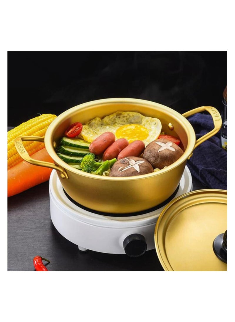 SYOSI 1 Set Korean Cooking Ramen Pot, with 1pair Lid Spoon and Chopsticks, Double Handle Korean Ramen Noodle Pot Korean Stockpots (6inch/ 16cm)  - Image 3