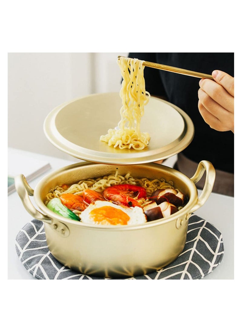 SYOSI 1 Set Korean Cooking Ramen Pot, with 1pair Lid Spoon and Chopsticks, Double Handle Korean Ramen Noodle Pot Korean Stockpots (6inch/ 16cm)  - Image 5