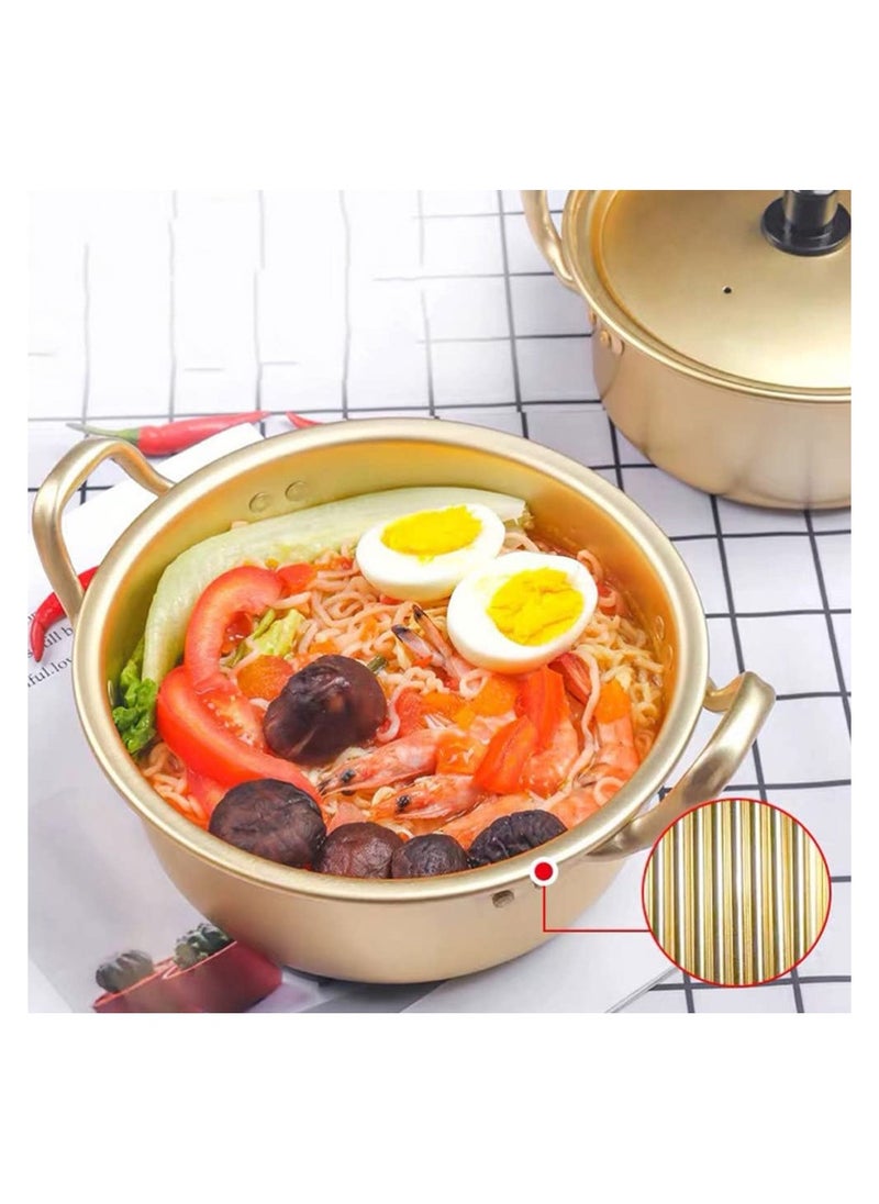 SYOSI 1 Set Korean Cooking Ramen Pot, with 1pair Lid Spoon and Chopsticks, Double Handle Korean Ramen Noodle Pot Korean Stockpots (6inch/ 16cm)  - Image 2