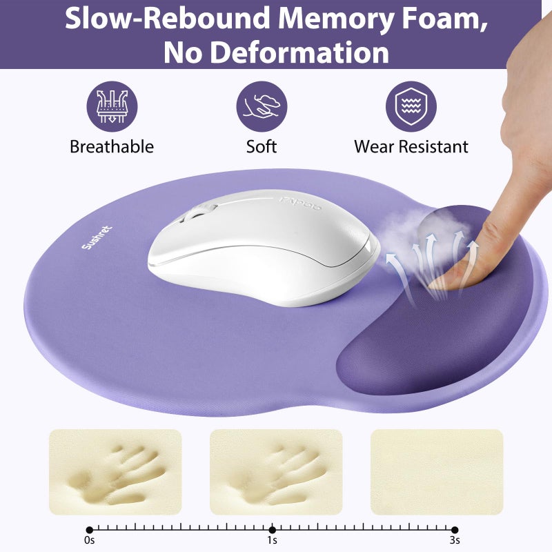 Sushret Mouse Pad and Keyboard Wrist Rest, 3-in-1 Gel Memory Foam Ergonomic Mouse Pad with Wrist Rest Set, Gaming Mousepad Arm Cushion Support for Computer Office Desk Accessories Cute Setup, Purple - Image 3