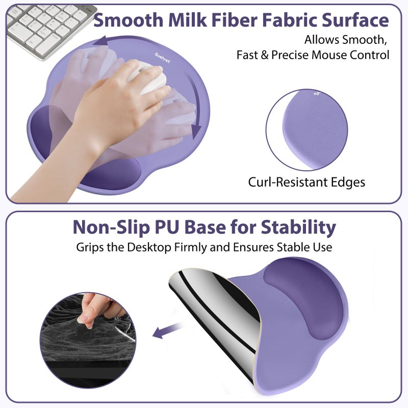 Sushret Mouse Pad and Keyboard Wrist Rest, 3-in-1 Gel Memory Foam Ergonomic Mouse Pad with Wrist Rest Set, Gaming Mousepad Arm Cushion Support for Computer Office Desk Accessories Cute Setup, Purple - Image 4