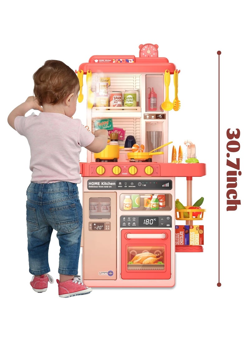 Generic - Kids Kitchen Play Set，Interactive Kids Kitchen Play Set with 50Pcs of Pretend Kitchen Toys，Realistic Sound Effects，and Simulated Functionality - Suitable for Toddlers Aged 3-12 Years(Pink) - Image 1
