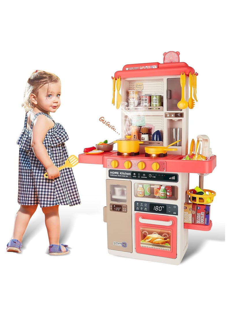 Generic - Kids Kitchen Play Set，Interactive Kids Kitchen Play Set with 50Pcs of Pretend Kitchen Toys，Realistic Sound Effects，and Simulated Functionality - Suitable for Toddlers Aged 3-12 Years(Pink) - Image 1