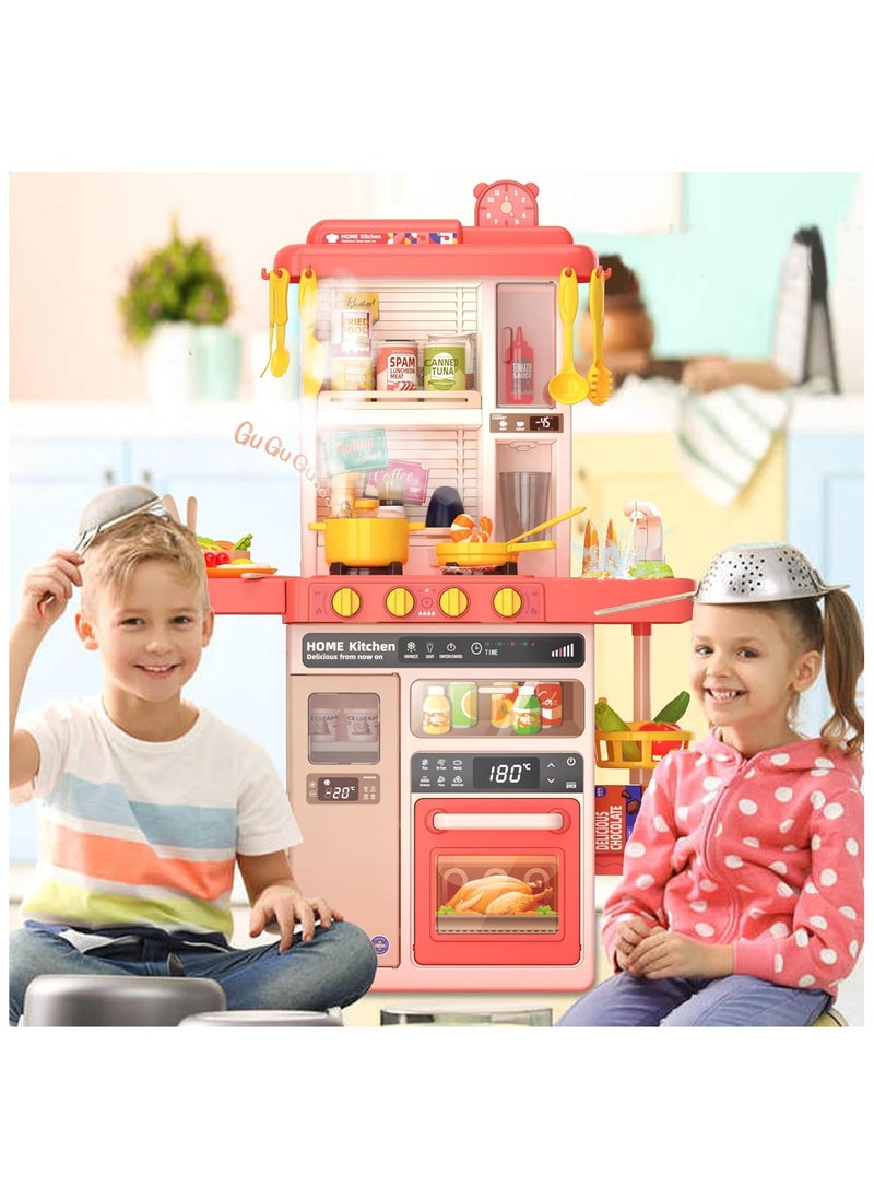 Generic - Kids Kitchen Play Set，Interactive Kids Kitchen Play Set with 50Pcs of Pretend Kitchen Toys，Realistic Sound Effects，and Simulated Functionality - Suitable for Toddlers Aged 3-12 Years(Pink) - Image 1