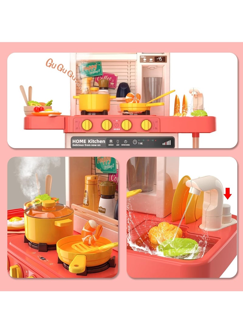 Generic - Kids Kitchen Play Set，Interactive Kids Kitchen Play Set with 50Pcs of Pretend Kitchen Toys，Realistic Sound Effects，and Simulated Functionality - Suitable for Toddlers Aged 3-12 Years(Pink) - Image 1