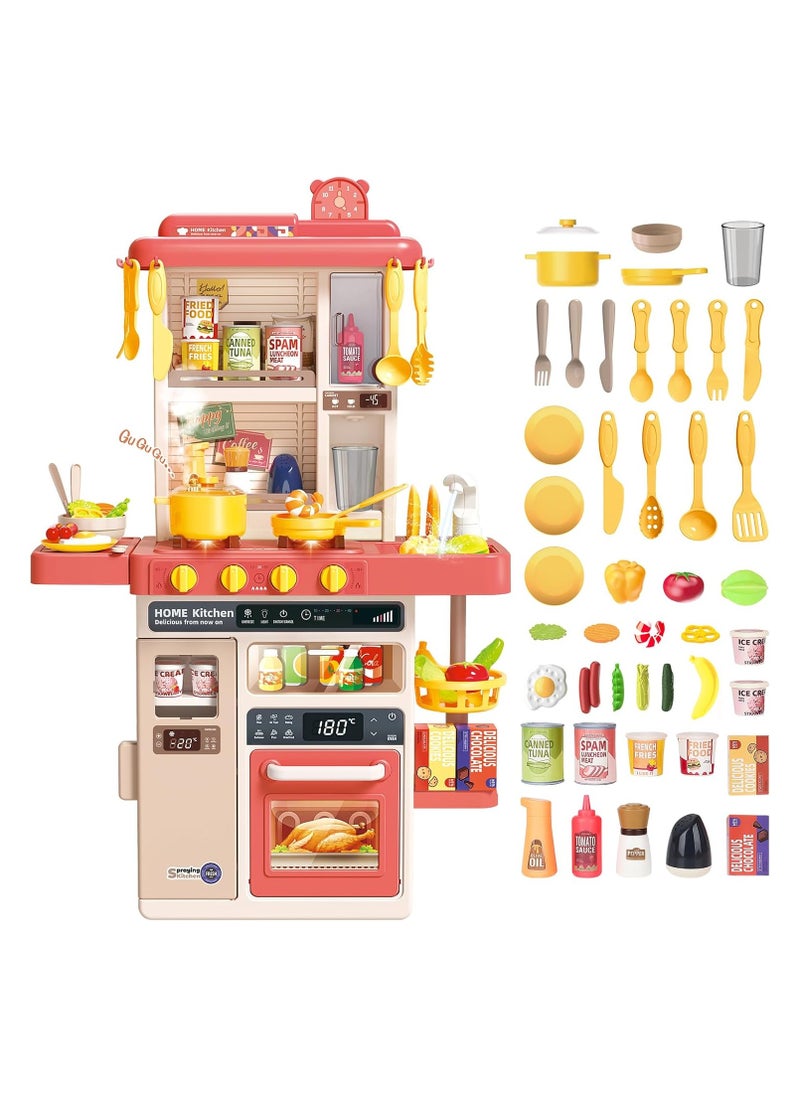 Generic - Kids Kitchen Play Set，Interactive Kids Kitchen Play Set with 50Pcs of Pretend Kitchen Toys，Realistic Sound Effects，and Simulated Functionality - Suitable for Toddlers Aged 3-12 Years(Pink) - Image 1