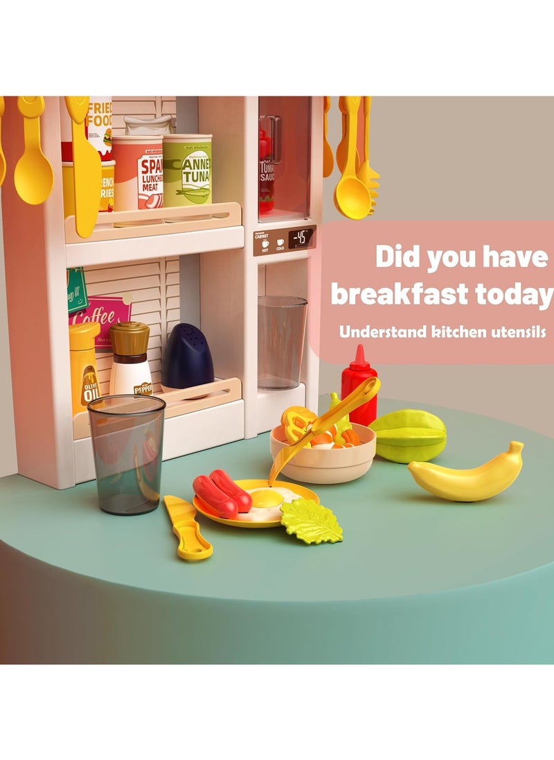 Generic - Kids Kitchen Play Set，Interactive Kids Kitchen Play Set with 50Pcs of Pretend Kitchen Toys，Realistic Sound Effects，and Simulated Functionality - Suitable for Toddlers Aged 3-12 Years(Pink) - Image 1
