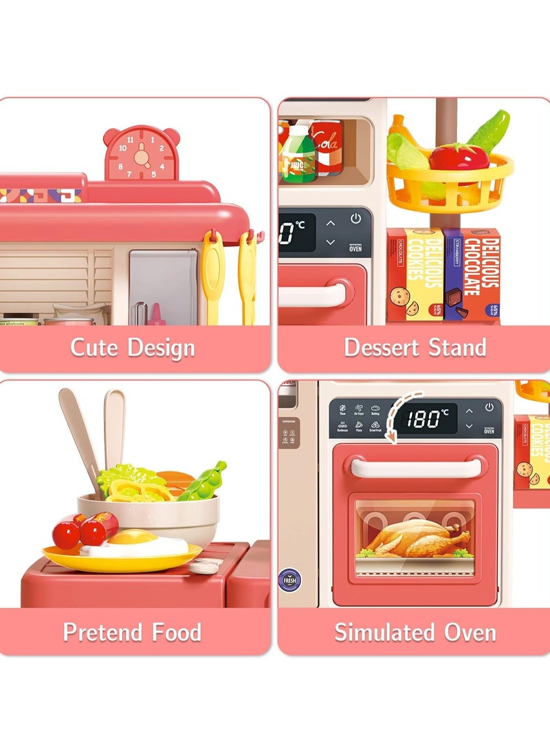 Generic - Kids Kitchen Play Set，Interactive Kids Kitchen Play Set with 50Pcs of Pretend Kitchen Toys，Realistic Sound Effects，and Simulated Functionality - Suitable for Toddlers Aged 3-12 Years(Pink) - Image 1