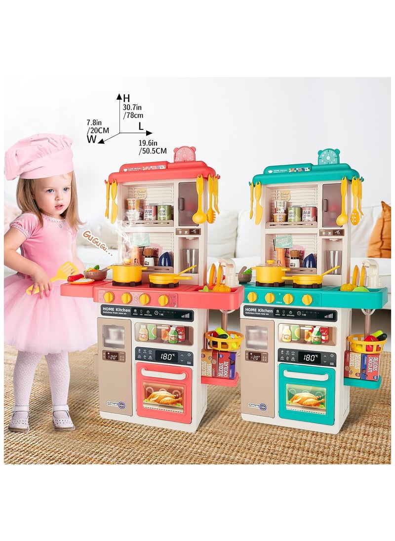 Generic - Kids Kitchen Play Set，Interactive Kids Kitchen Play Set with 50Pcs of Pretend Kitchen Toys，Realistic Sound Effects，and Simulated Functionality - Suitable for Toddlers Aged 3-12 Years(Pink) - Image 1