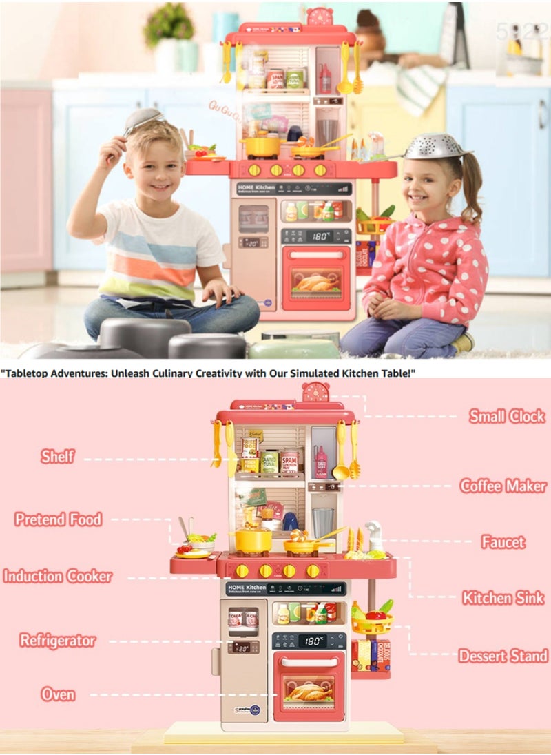 Generic - Kids Kitchen Play Set，Interactive Kids Kitchen Play Set with 50Pcs of Pretend Kitchen Toys，Realistic Sound Effects，and Simulated Functionality - Suitable for Toddlers Aged 3-12 Years(Pink) - Image 1