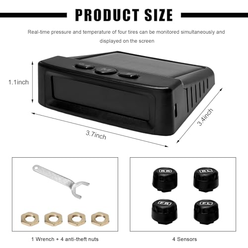 YTFRL Tire Pressure Monitoring System, Tire Monitoring System with Solar & USB Charger, 4 External Sensors, 6 Alarm Modes, Auto On/Off Real-time LCD Display Tyre Pressure Monitor - Image 2