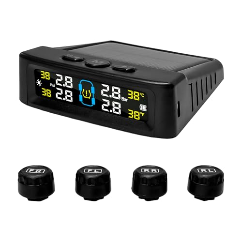YTFRL Tire Pressure Monitoring System, Tire Monitoring System with Solar & USB Charger, 4 External Sensors, 6 Alarm Modes, Auto On/Off Real-time LCD Display Tyre Pressure Monitor - Image 1