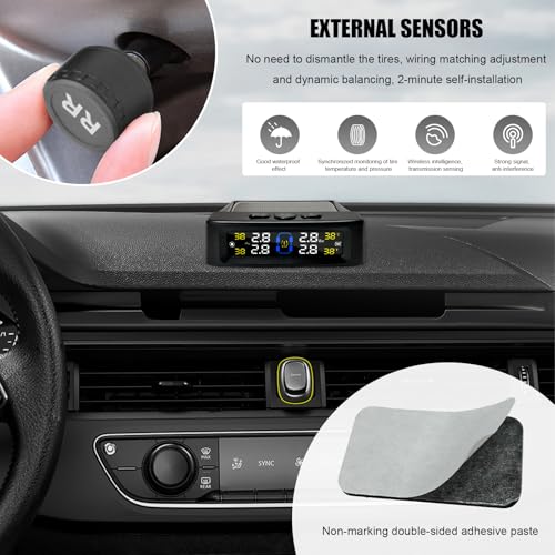 YTFRL Tire Pressure Monitoring System, Tire Monitoring System with Solar & USB Charger, 4 External Sensors, 6 Alarm Modes, Auto On/Off Real-time LCD Display Tyre Pressure Monitor - Image 5