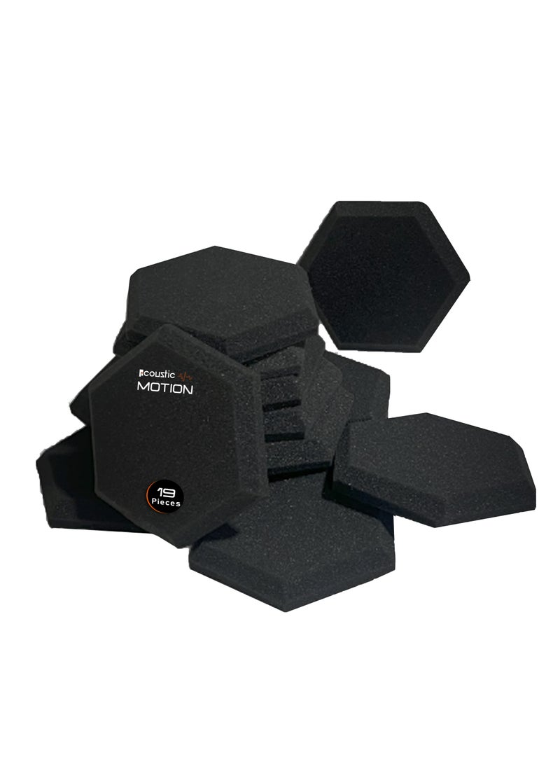 أكويستك موشان ألواح إسفنجية صوتية، ألواح سداسية كلاسيكية عازلة للصوت مع لاصق ذاتي، مجموعة من 19 قطعة، مقاس 3×20×24 سم، رمادية داكنة، أساسية للاستوديو والمنزل والتسجيل ومعالجة الغرف الصوتية - Image 1