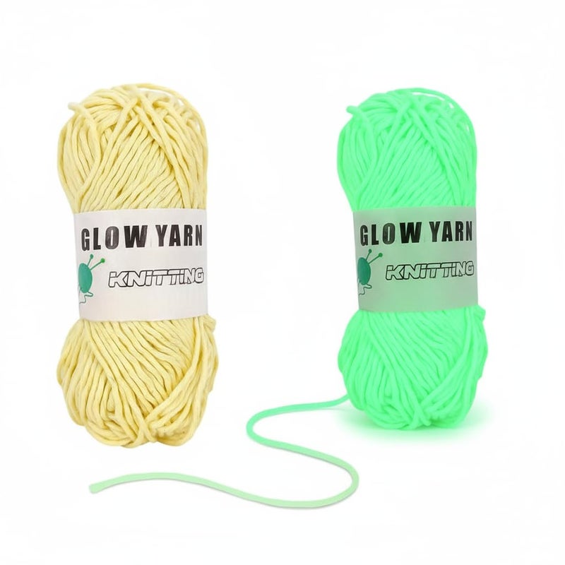Glow in The Dark Crochet Yarn – Soft and Durable Cotton Yarn for Knitting, Crafts, Doll Making, Puppets and Decorations About 50 Meters/54.7 Yards – Luminous Colors (Yellow)