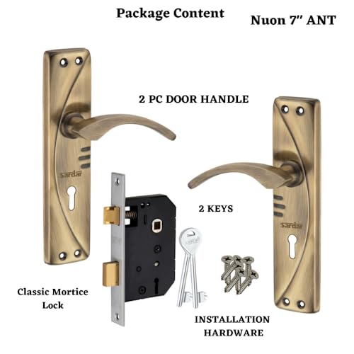 SARDAR Nuon Iron Handle Set 7 Inch|2 Keys | 6 Lever Single Turn Lock Set| Handle Set for Door, Bathroom, Bedroom, Living Room| (Antique) - Image 3