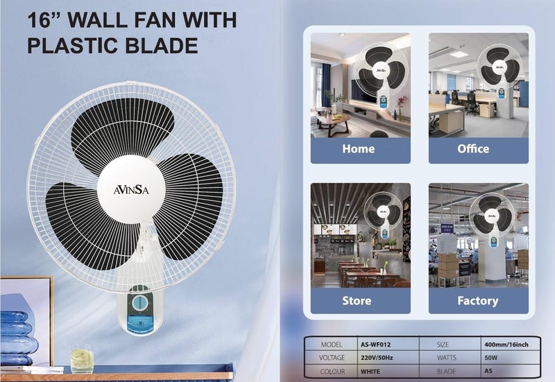AVINSA 16-Inch Wall Mounted Fan - Quiet and Powerful Cooling for Home and Office - Image 2