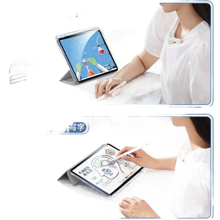 حافظة آيباد شفافة باللون بنفسجي بظهر شفاف بظهر واضح لجهاز iPad Air / iPad 10th Gen / iPad 10.2 مع حامل قلم لترتيب الأغراض للاستخدام العملي للحمل اليومي - Image 5