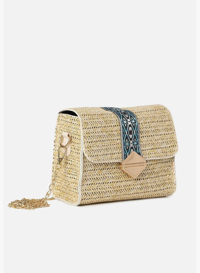 Haute Sauce Colour Block Push Lock Sling Bag with Chain Strap