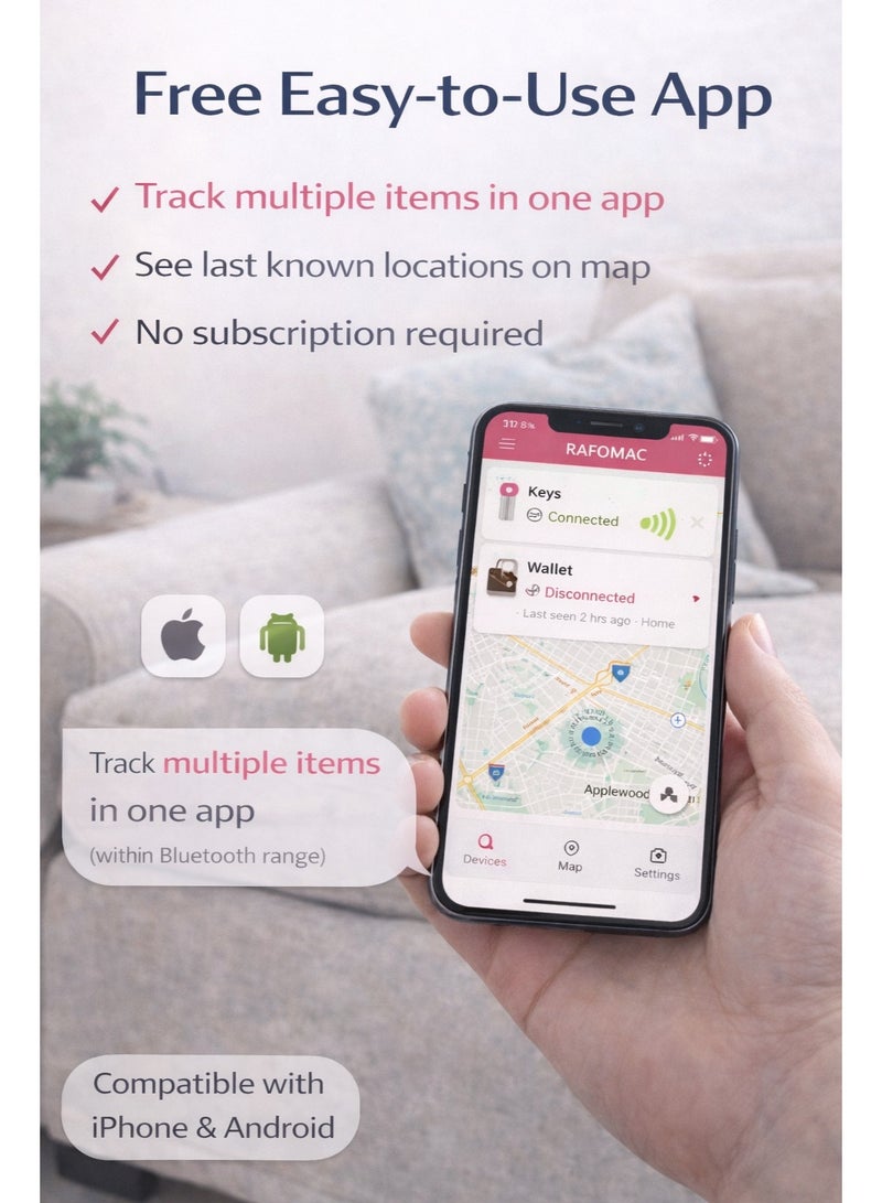 RAFOMAC iTag Bluetooth Key Finder & Phone Locator – Smart Anti-Lost Tracker Tag for Keys, Wallet, Pets, Luggage – App Controlled Item Finder with Alarm, Remote Camera Shutter & Replaceable Battery - Image 5