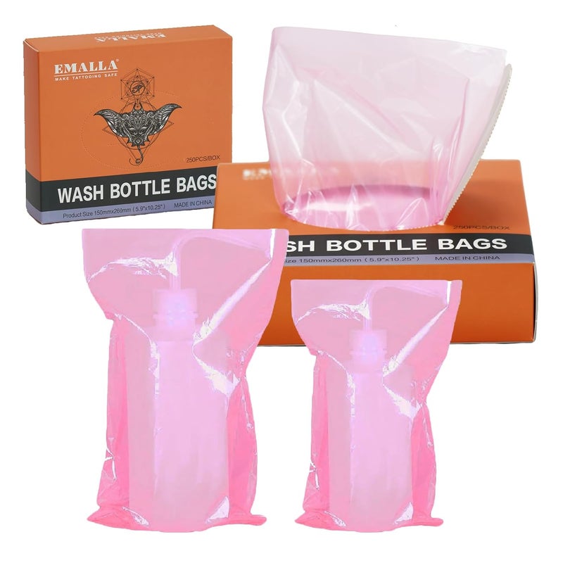 Sotica Tattoo Wash Bottle Bags - SOTICA 250pcs Tattoo Bottle Bags Pink Squeeze Bottle Bags Tattoo Bottle Covers Plastic Bags for Wash Bottle Pink Tattoo Supplies