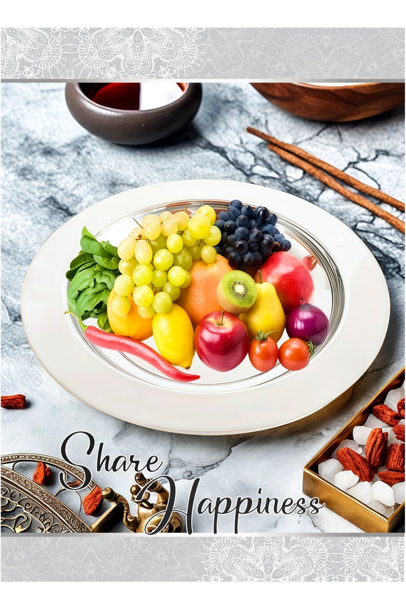 صينية تقديم دائرية كبيرة جدا من الفولاذ المقاوم للصدأ، أطباق عشاء، أطباق مشاركة، أطباق أرضية، خالية من الصدأ، آمنة لغسالة الصحون، طبق أطباق عميقة لتناول الطعام العائلي، بوفيه والتخييم في الهواء الطلق، صينية رمضان (40 سم/3-5 حصص) - Image 3